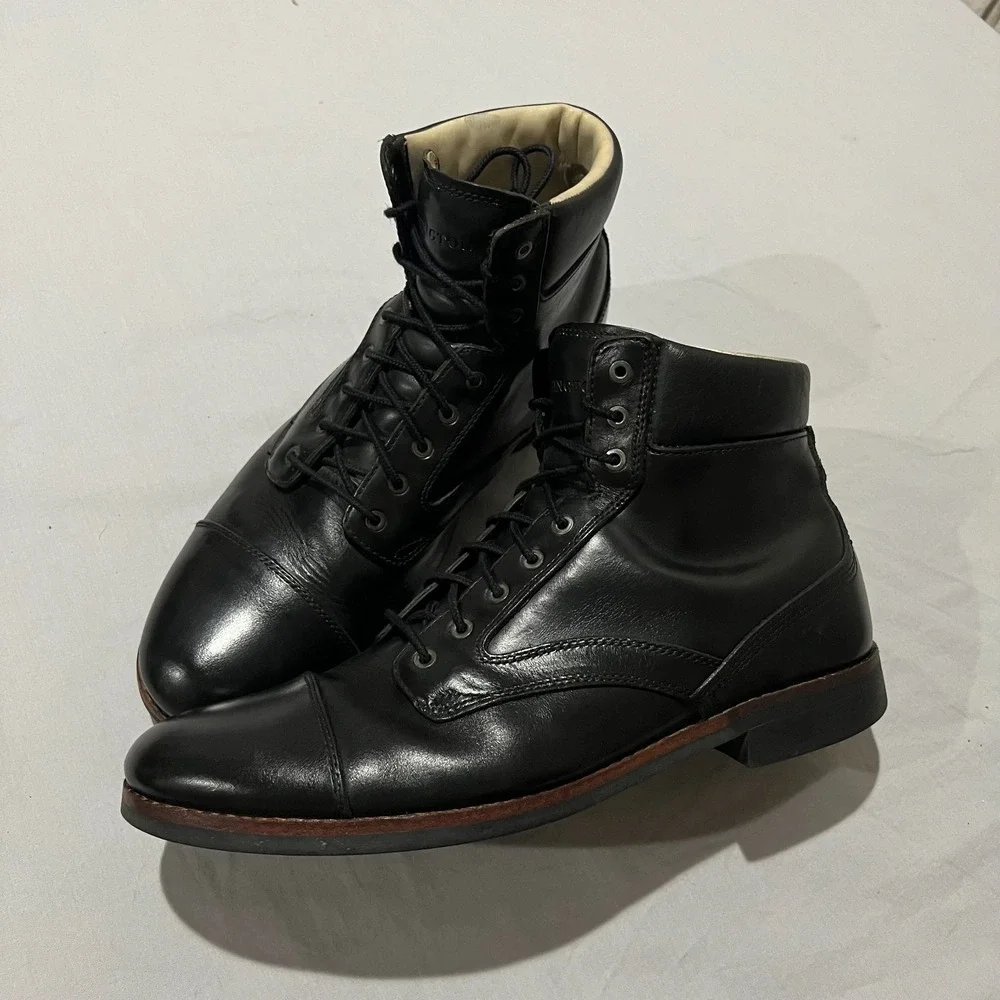VTG Timberland Abington Mens Black Leather Cap Toe Vibram Sole Lace Up Boots 12M